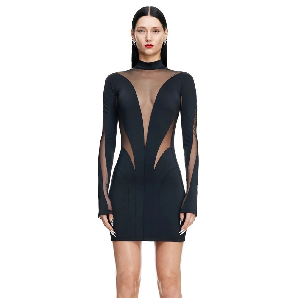 Mugler Black Mesh Panel Mini Dress - Picture 7 of 8